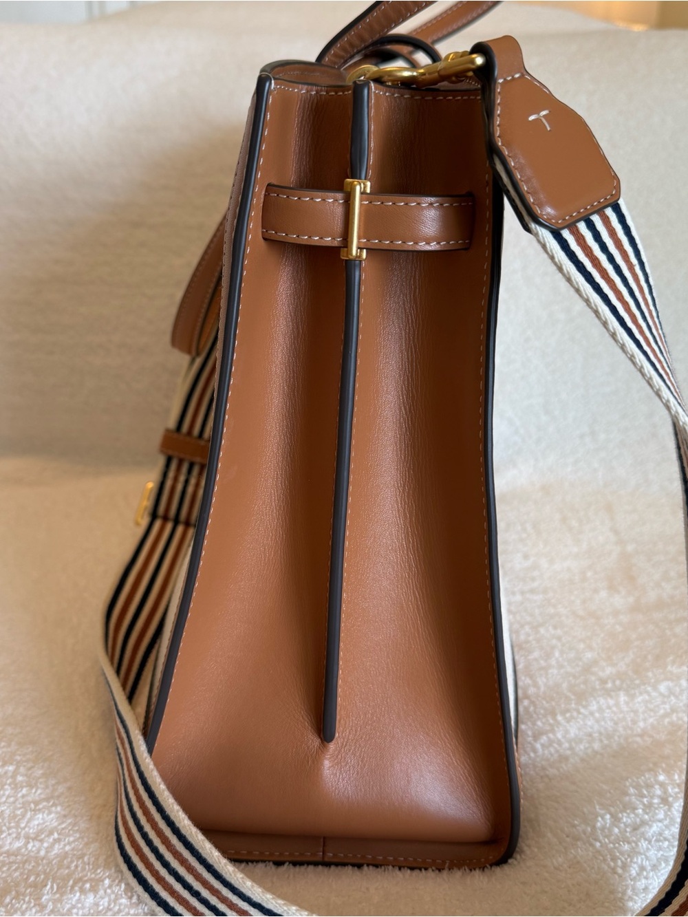 Tory Burch Full Sized Walker Canvas Satchel. Leather Trim & Extra Strap - Picture 12 of 15